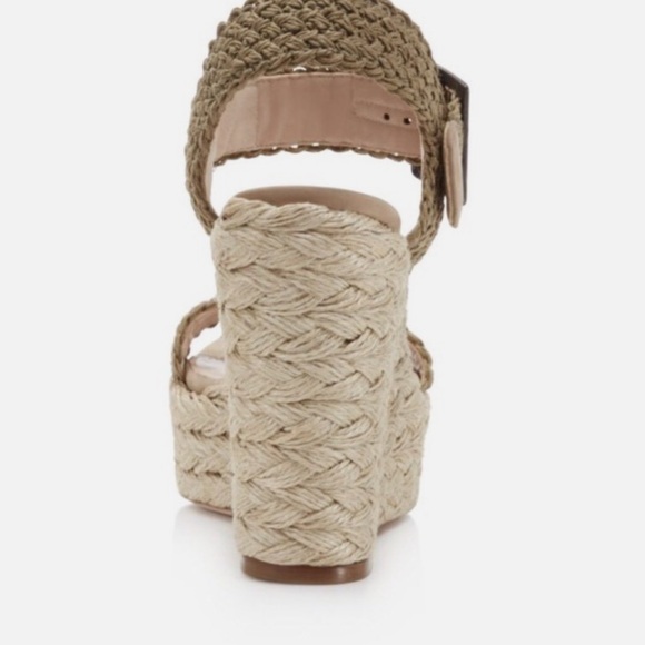 EUC - Stuart Weitzman Alex Crochet Espadrille Wedge Sandals Swamp Khaki - Picture 3 of 10